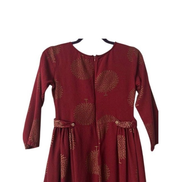 Autumn Midi Dress XS Burgundy Gold Tree Print Fall Modest Boho Cottagecore Artsy - Picture 13 of 14